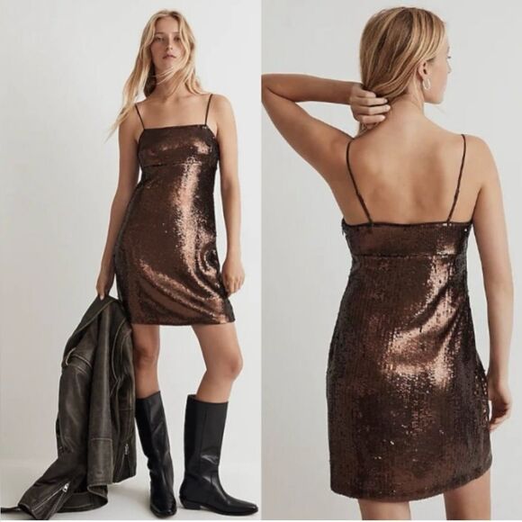 Madewell sequin slip mini dress hot cocoa - Picture 1 of 6